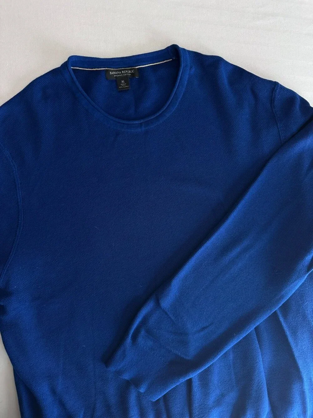 Banana Republic Men’s Organic Cotton Honeycomb Crew Sweater | Blue | XL